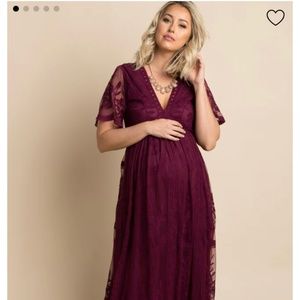 Pinkblush Maternity Burgundy Lace Maxi Dress
